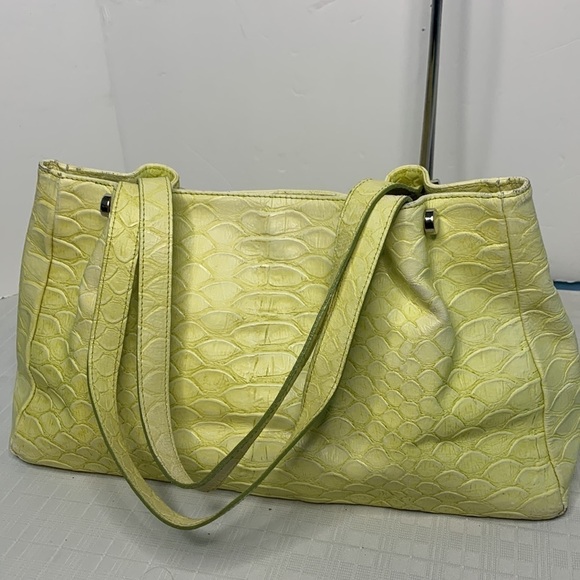 Claudia Firenze Light yellow  Croc Embossed Leather Shoulder Bag Made in Italy - Picture 3 of 8